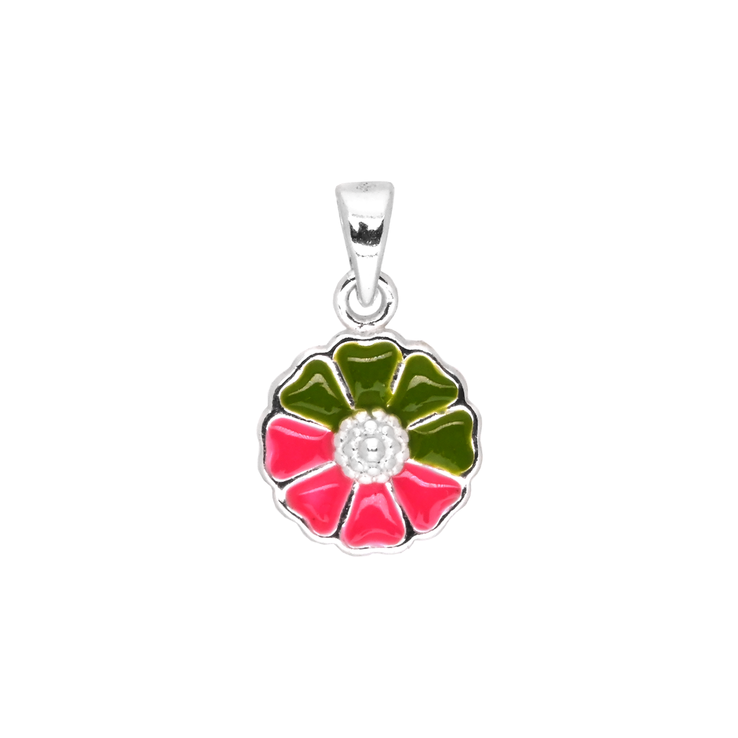Ontique 925 Silver Striped Round Shaped Pendant For Kids