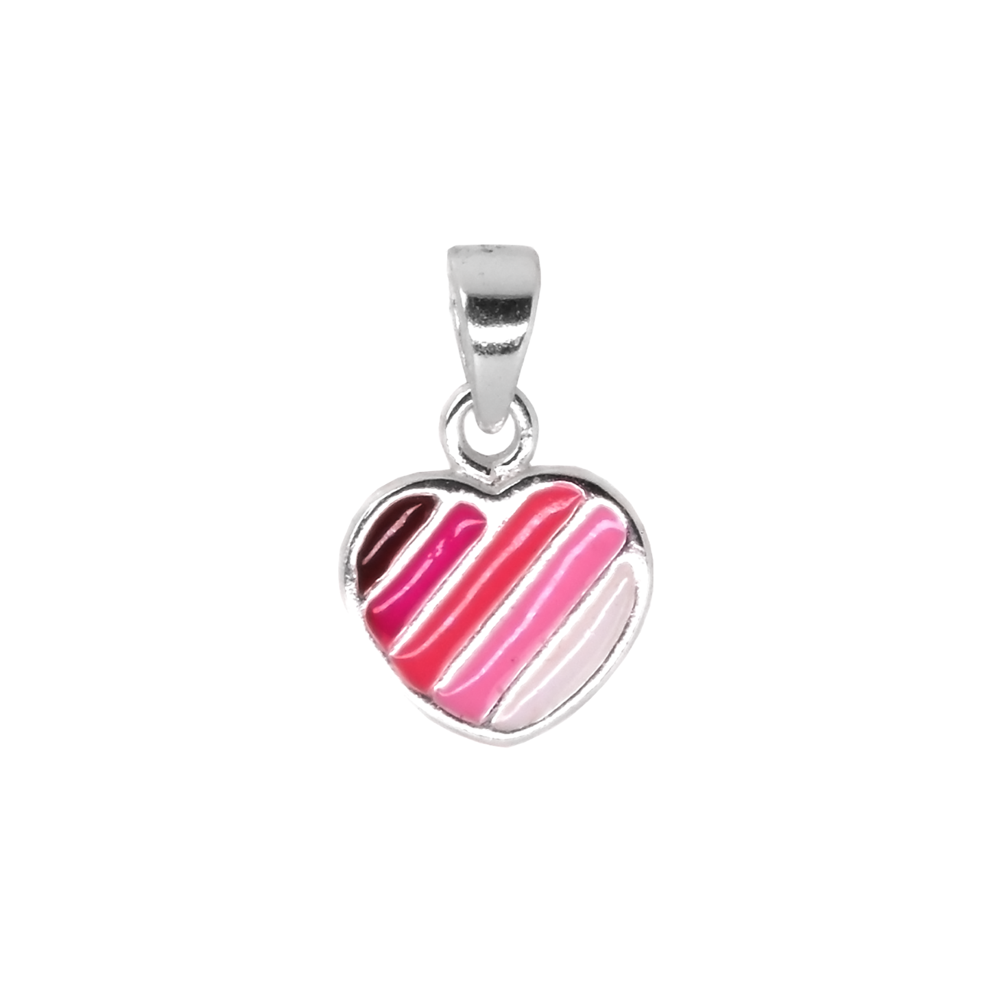 Ontique 925 Silver Striped Heart Shaped Pendant For Kids