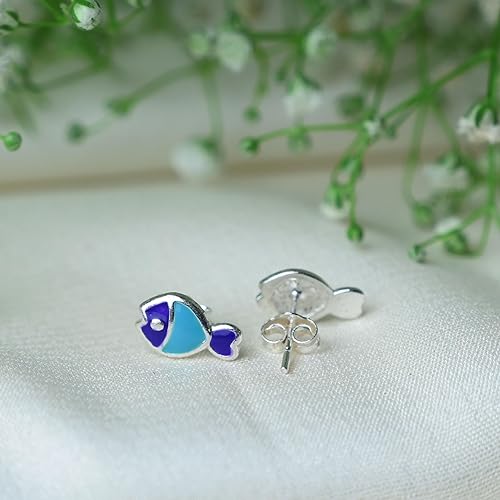 Ontique 925 Silver Fish Shaped Studs Earrings For Kids