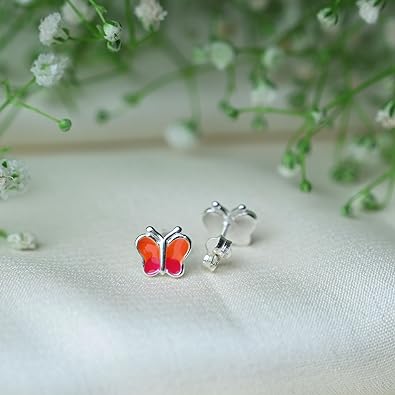 Ontique 925 Silver Butterfly Shaped Studs Earrings For Kids
