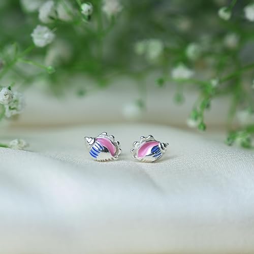 Ontique 925 Silver Shell Shaped Studs Earrings For Kids