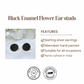 Black Enamel Flower Ear studs with Spike Earrings