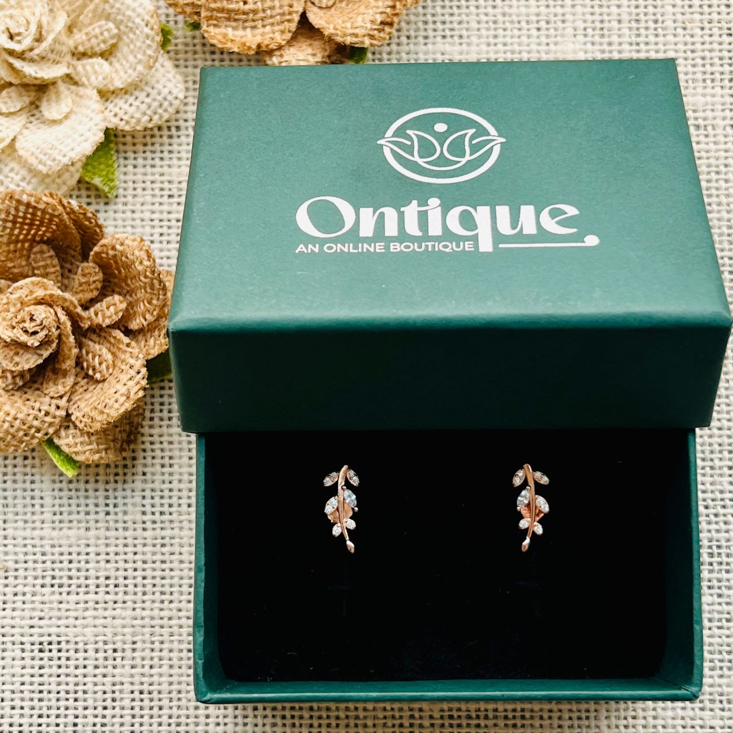 Rose Gold polished Leafy Charm Earrings