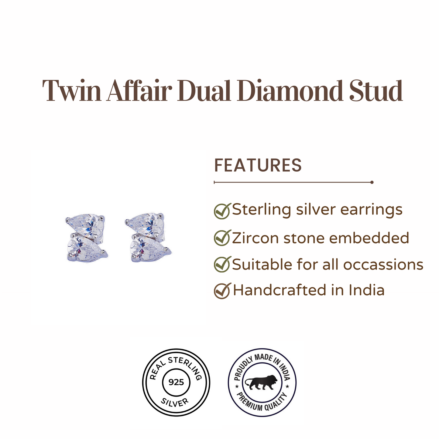 Twin Affair Dual Swarovski Diamond Stud Earrings