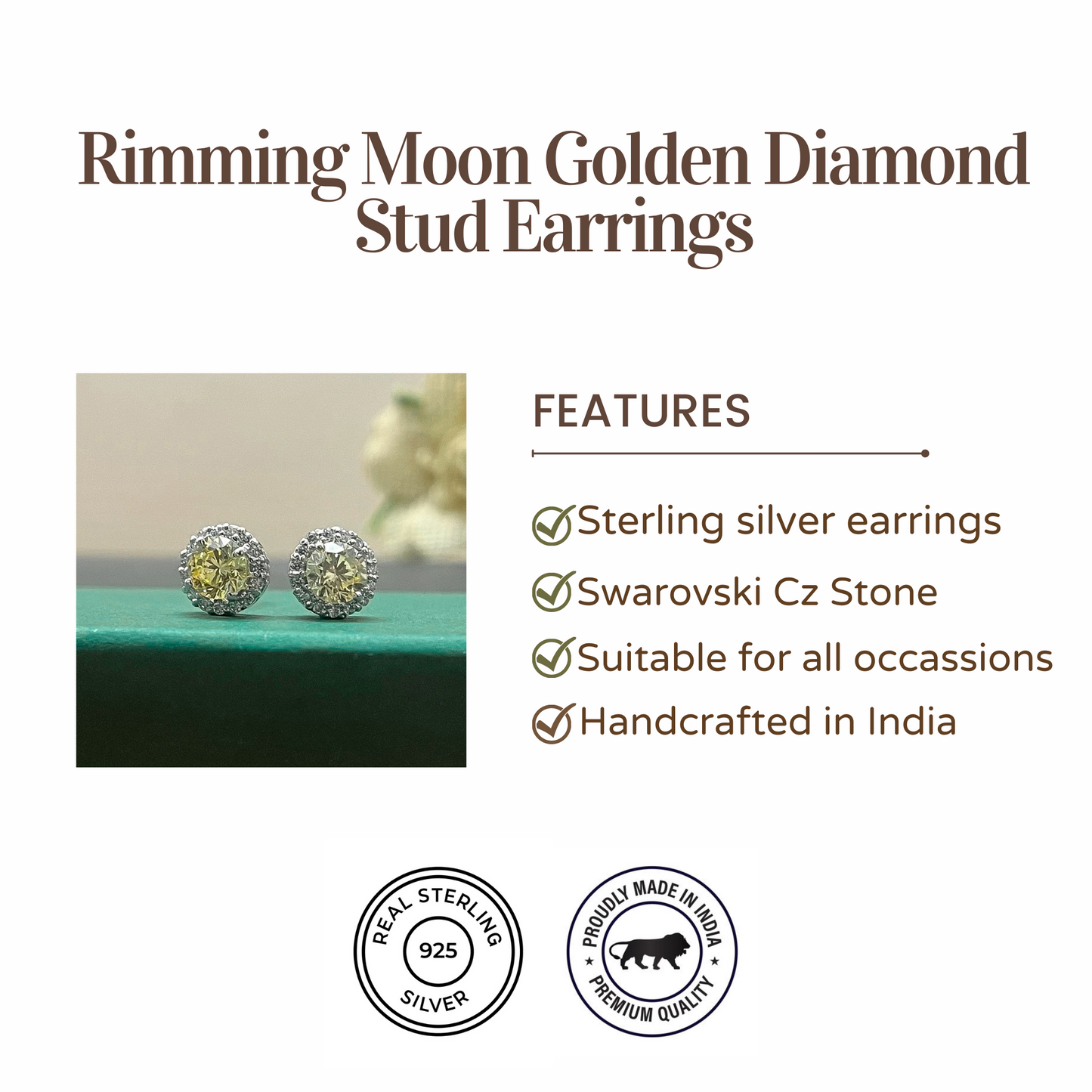 Rimming Moon Golden Swarovski Diamond Stud Earrings