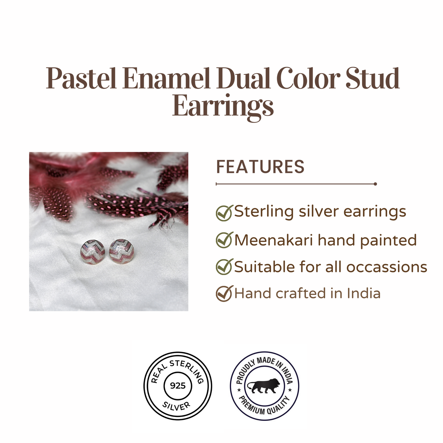 Pastel Enamel Dual color Stud Earrings for Women