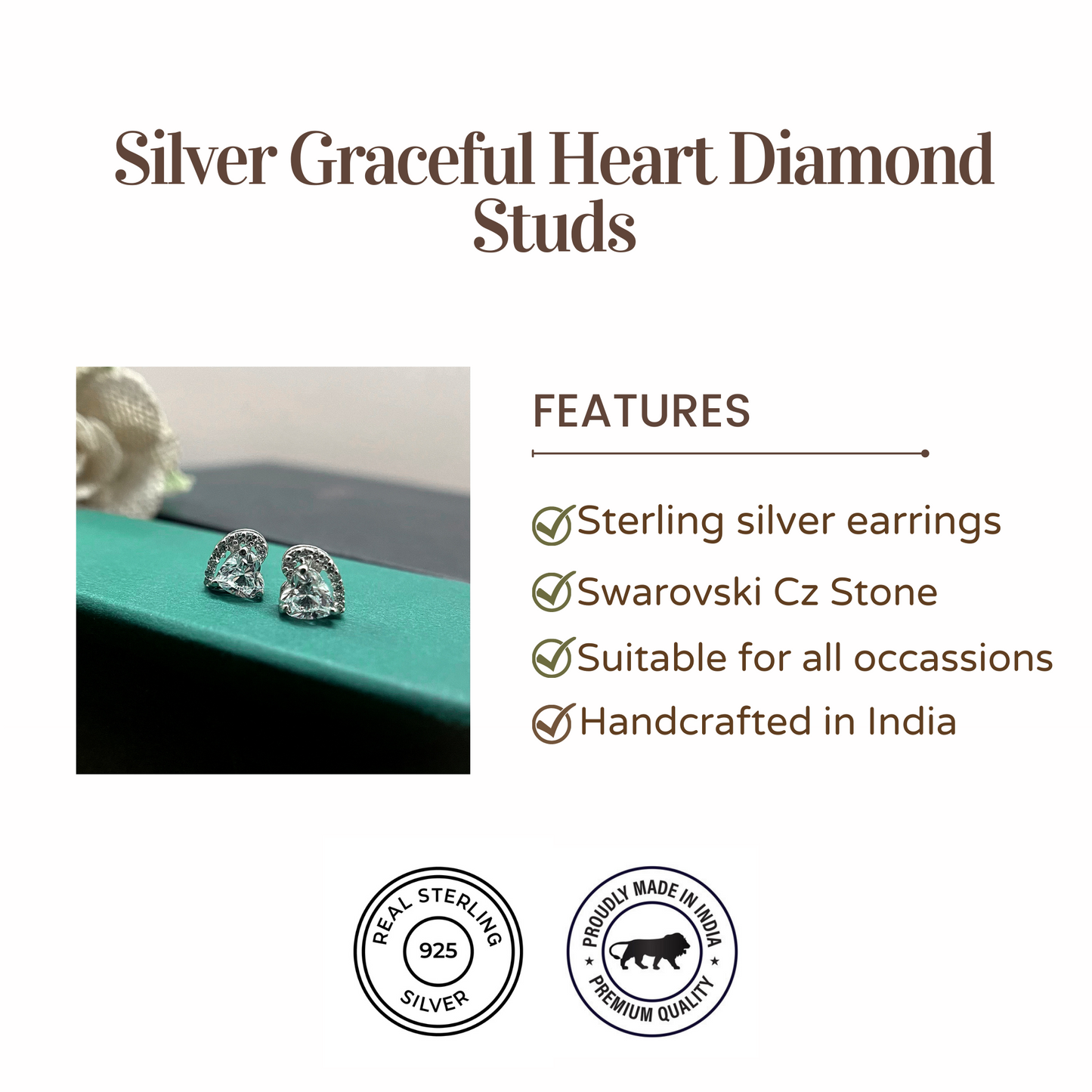 Silver Graceful Heart Swarovski Diamond Studs