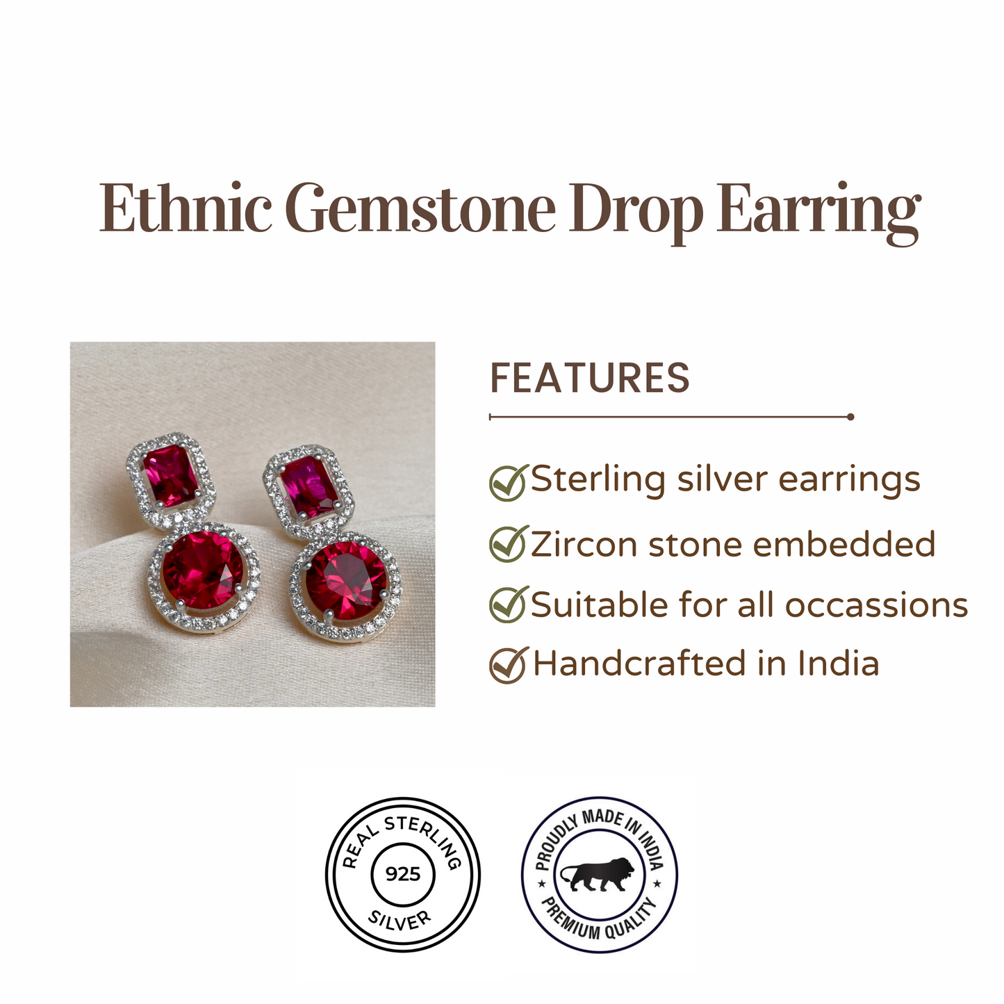 Ethnic Gemstone Drop Earrings for Women