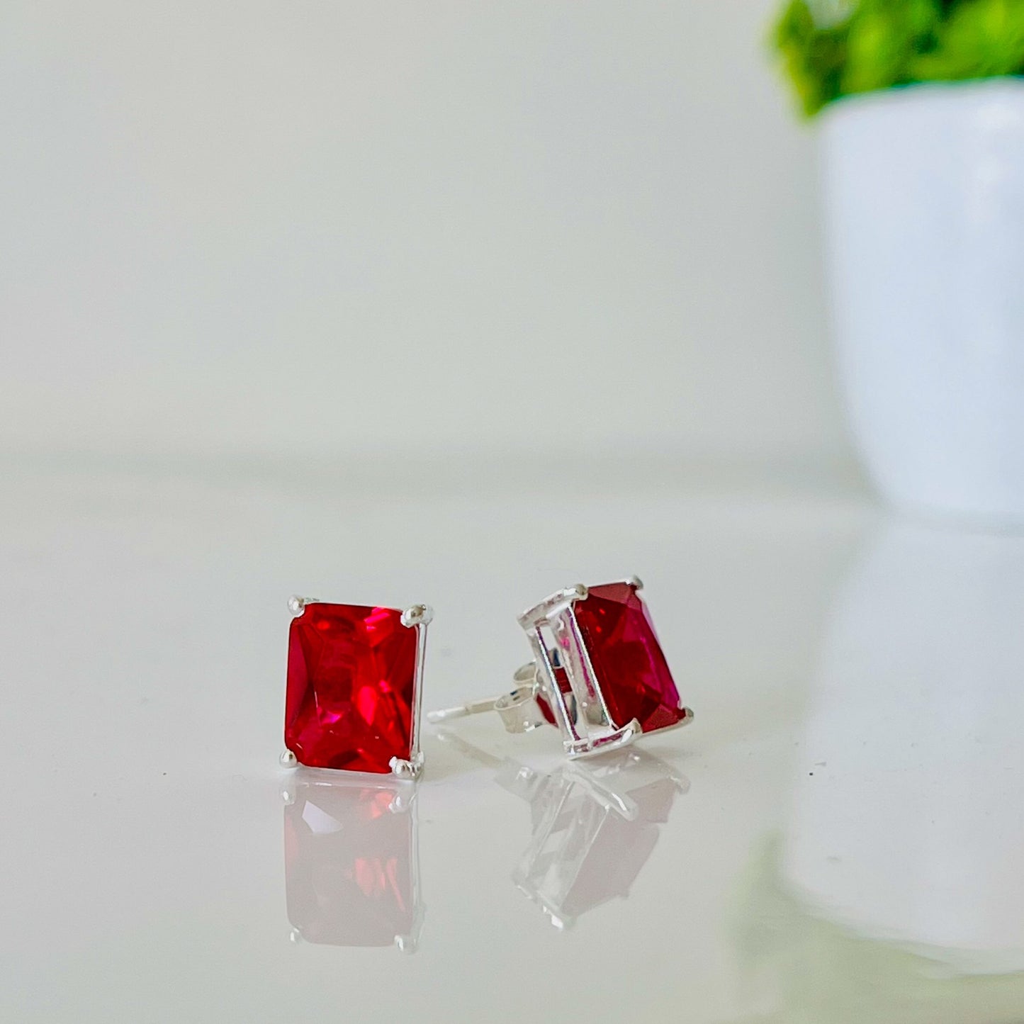 Emerald Ruby Stone Stud Earrings