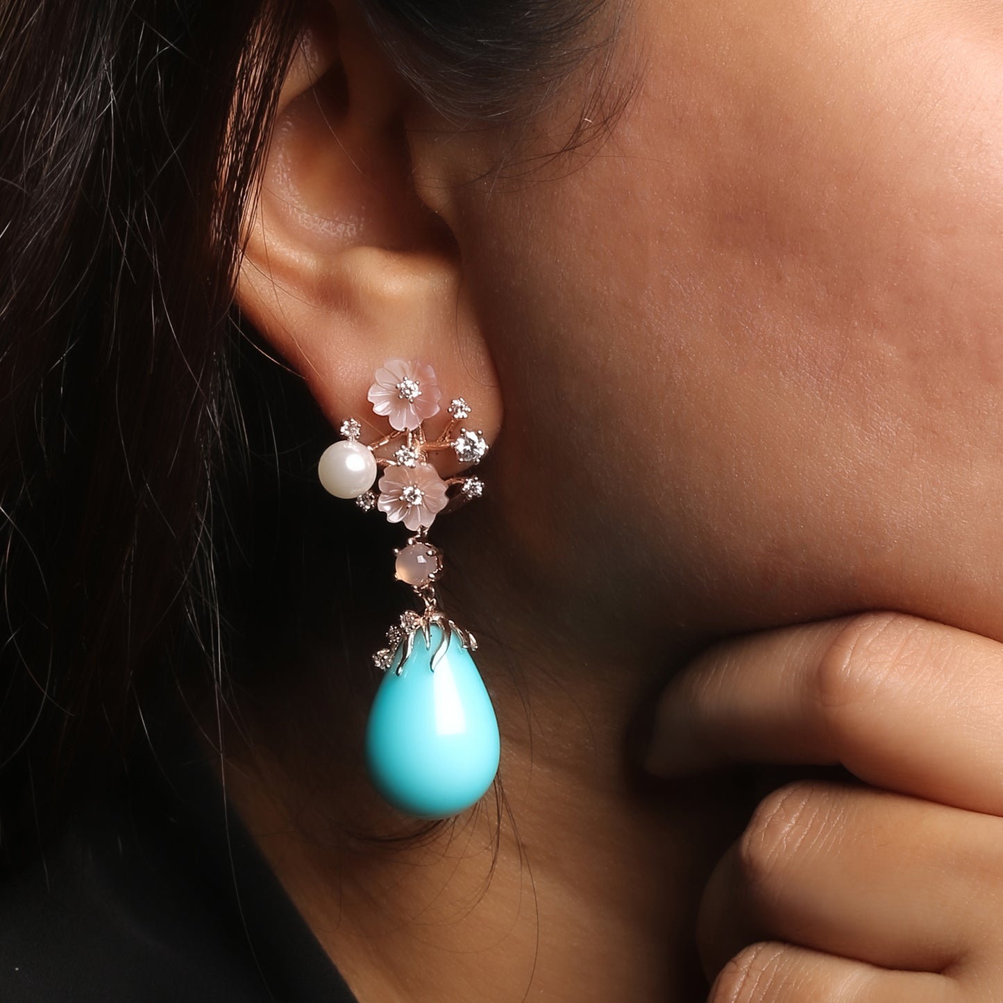 Turquoise Delight rose gold Floral Earrings