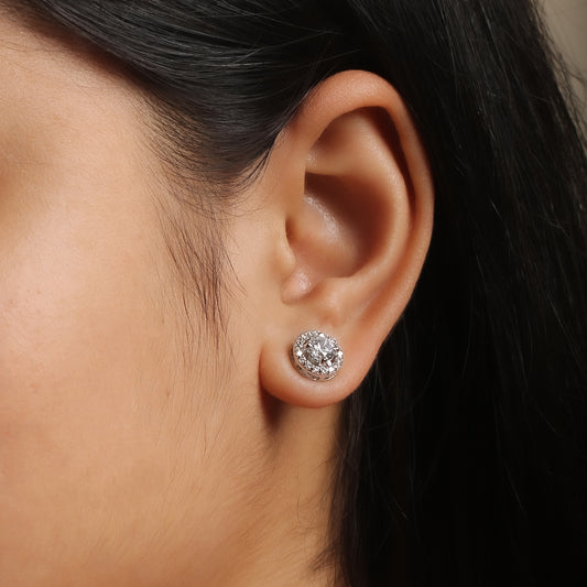 Rimming Moon White Swarovski Diamond Stud Earrings