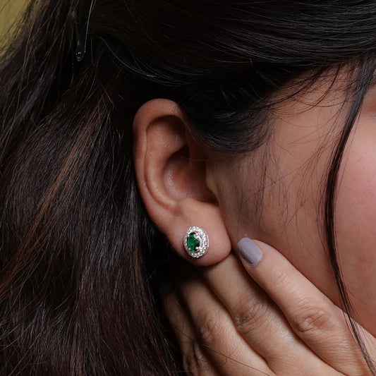 Green Dazzling Sparks Stud Earrings