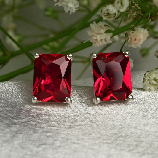 Emerald Ruby Stone Stud Earrings