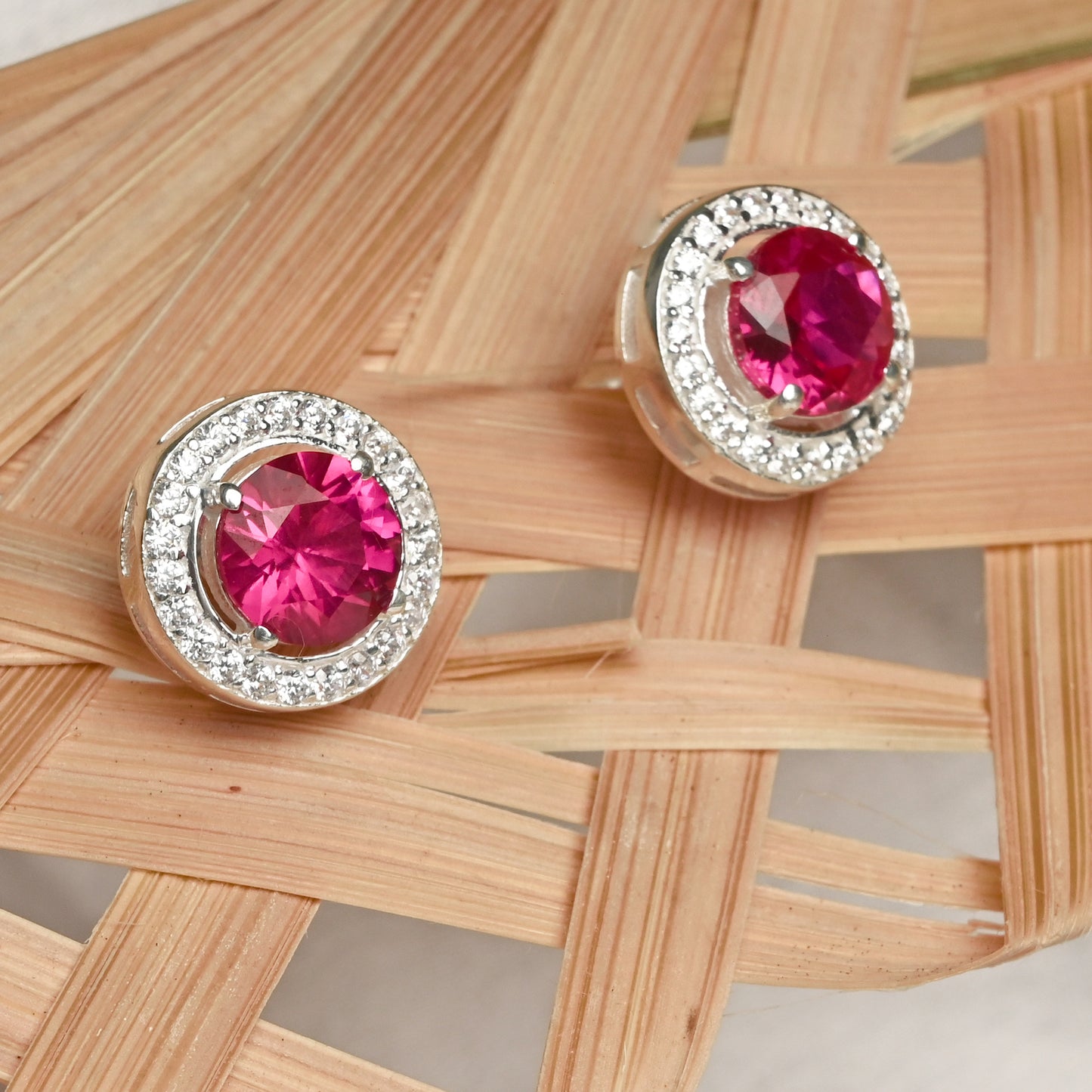 Red Ruby Solitaire Stud Earrings
