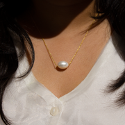 Pearl Drop 18K Gold Plated Sterling Silver Pendant Chain Necklace