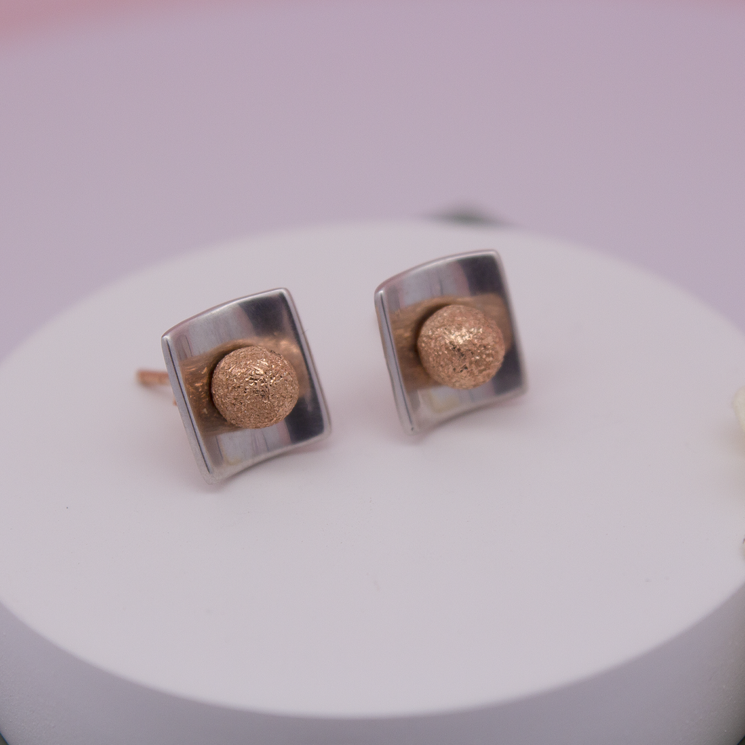 Square Globe 1 micron gold plated silver earrings