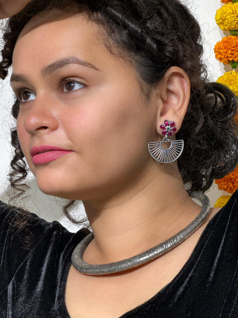 Nirjara Silver Oxidised Earrings