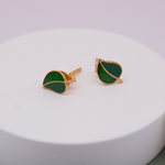 Load image into Gallery viewer, Green Leaf 1 micron gold plated silver earrings
