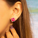 Load image into Gallery viewer, Pink Sapphire Inviset Silver Earrings
