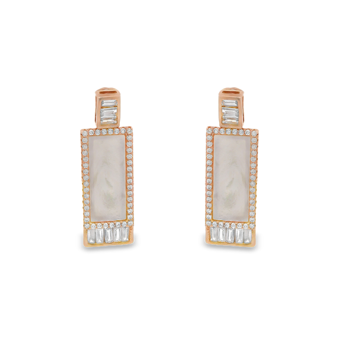 Rose Gold Crystal charm MOP silver earrings