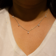 Pearl Droplets Rhodium Plated Sterling Silver Pendant Chain Necklace