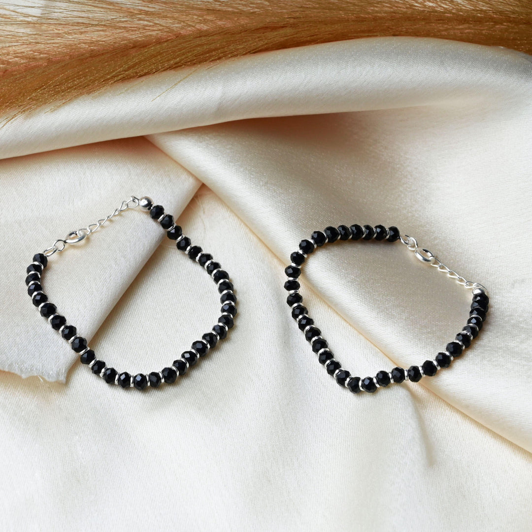 Pure Chandi Plain Black Bead Crystal Nazariya - Adjustable Size