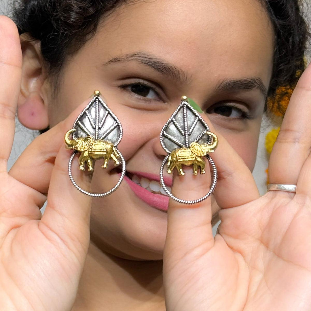 Gaj Damini Oxidise Silver Earrings