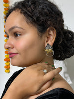 Load image into Gallery viewer, Gaj Damini Oxidise Silver Earrings
