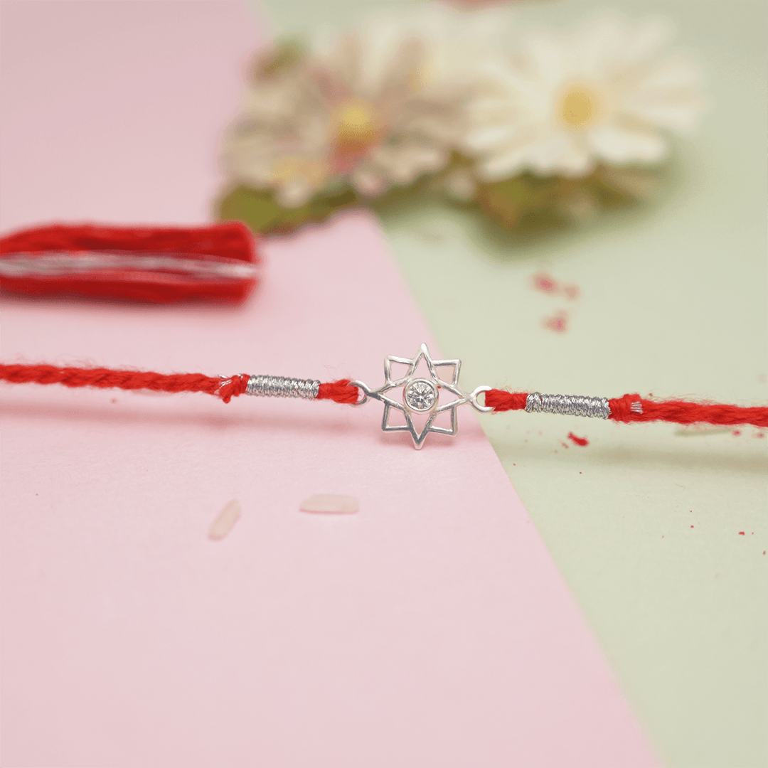 Silver Flower with Diamond Rakhi