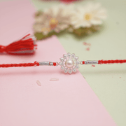 Silver Flower Rakhi with Moti