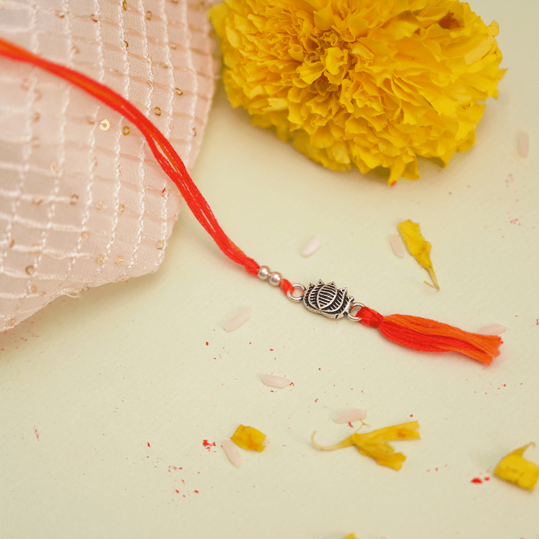 Silver Intricate Lotus Lumba Rakhi