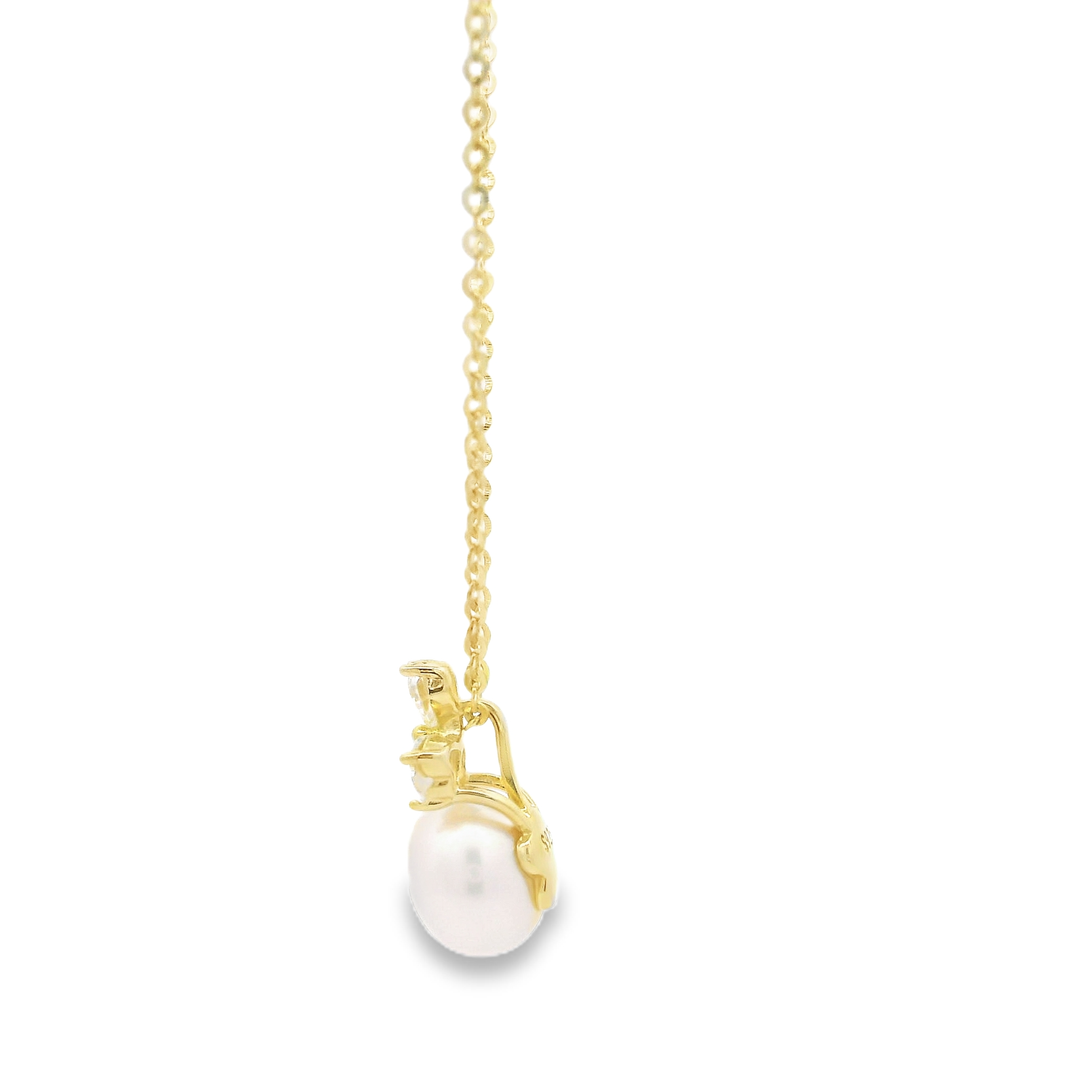 Peridot Pearl drop Golden Sterling Silver Pendant Chain