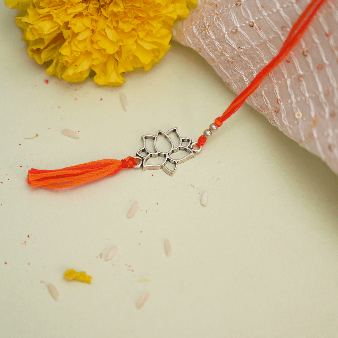 Silver Lotus Lumba Rakhi