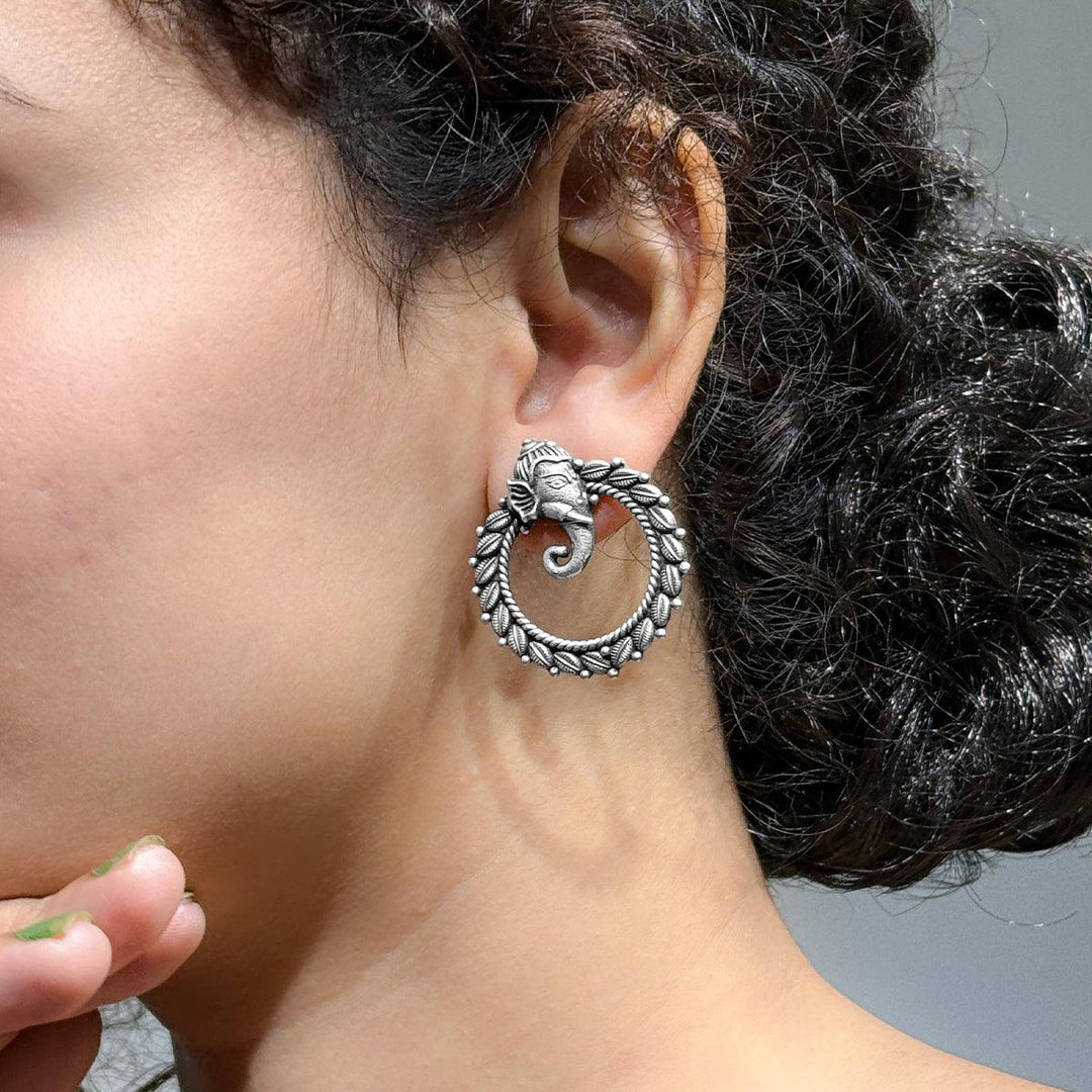 Gaj Yamini Silver Oxidised Earrings