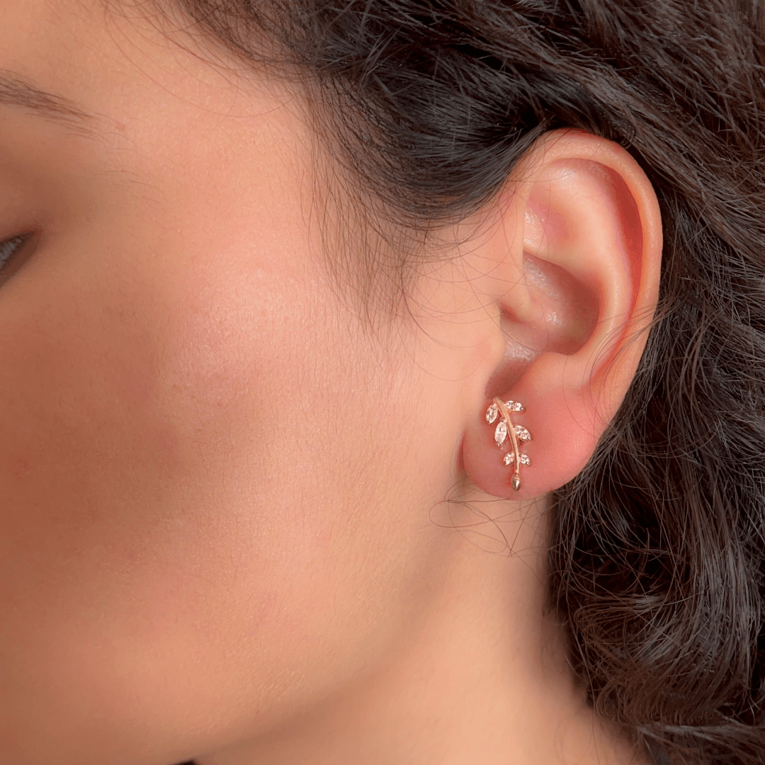 Rose Gold polished Leafy Charm Earrings