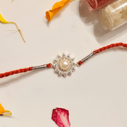 Silver Flower Rakhi with Moti