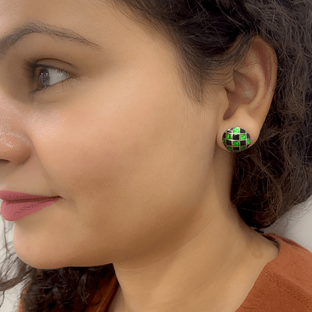 Black and Green Crisscross Stud Earrings for Women