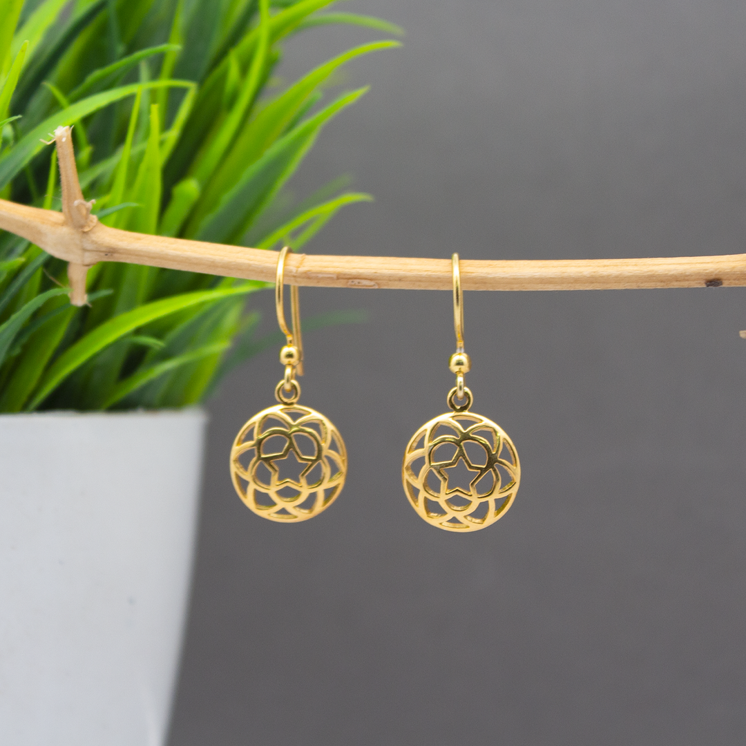 Crisscross globe 1 micron gold plated silver earrings