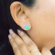 Green Square 1 micron gold plated silver earrings