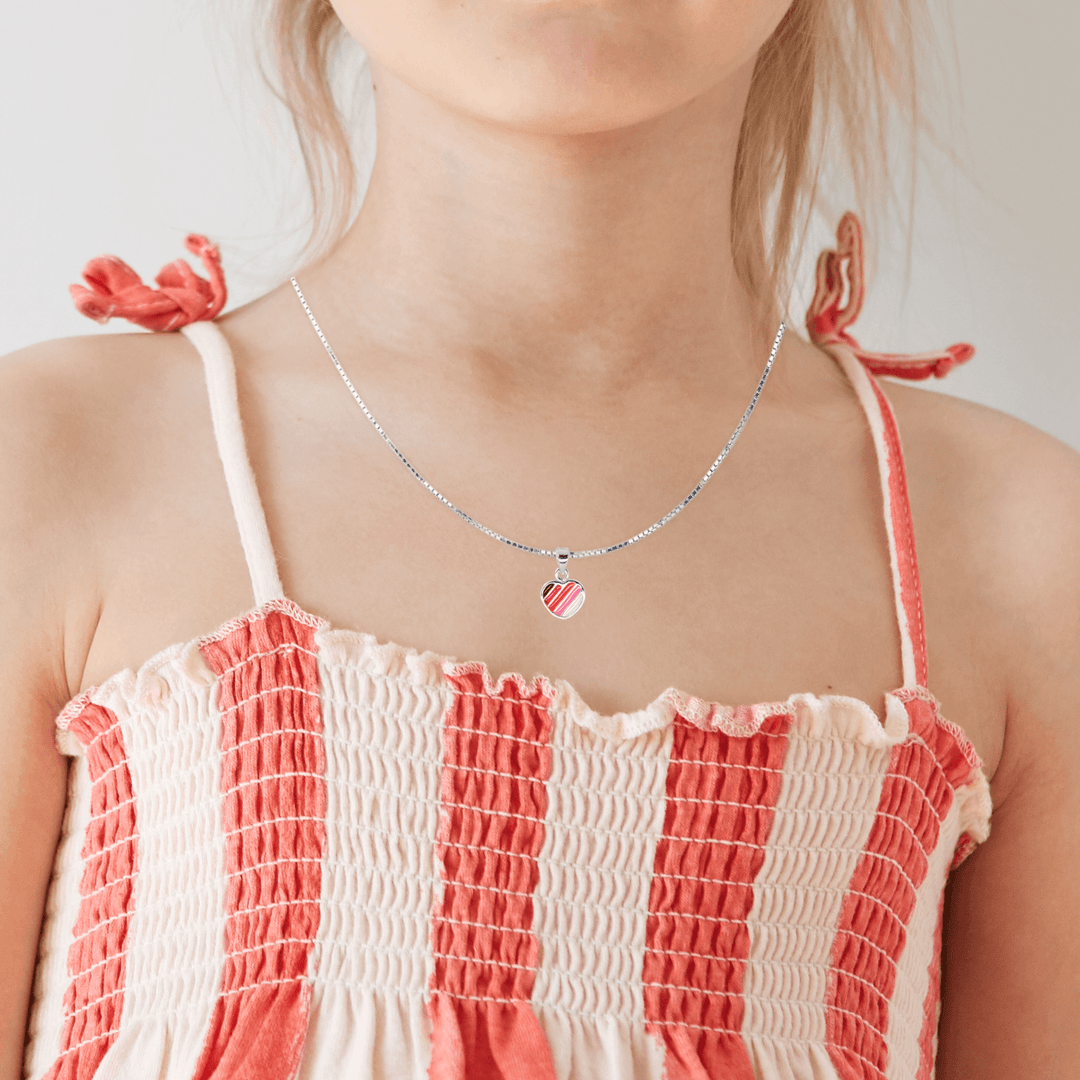 Ontique 925 Silver Striped Heart Shaped Pendant For Kids