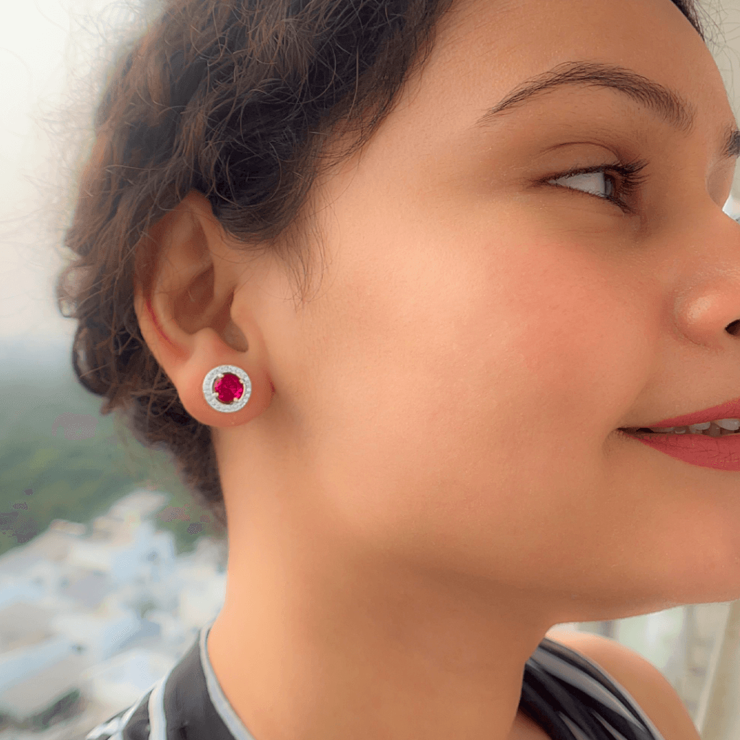 Red Ruby Solitaire Stud Earrings