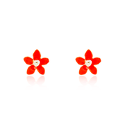 Ontique 925 Silver Red Flower Shaped Studs Earrings For Kids