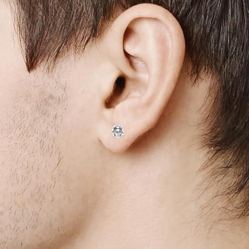 Ontique 925 Silver White Solitaire Stud Earrings For Men