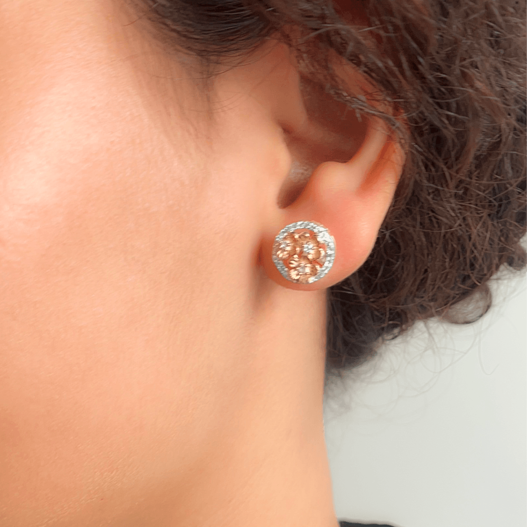 Rimming Moon Golden Swarovski Diamond Stud Earrings