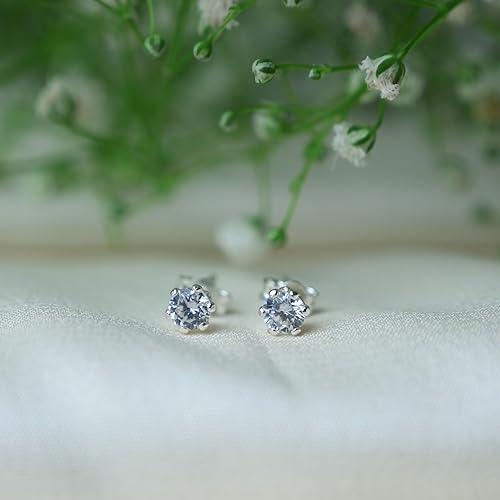 Ontique 925 Silver White Solitaire Stud Earrings For Men