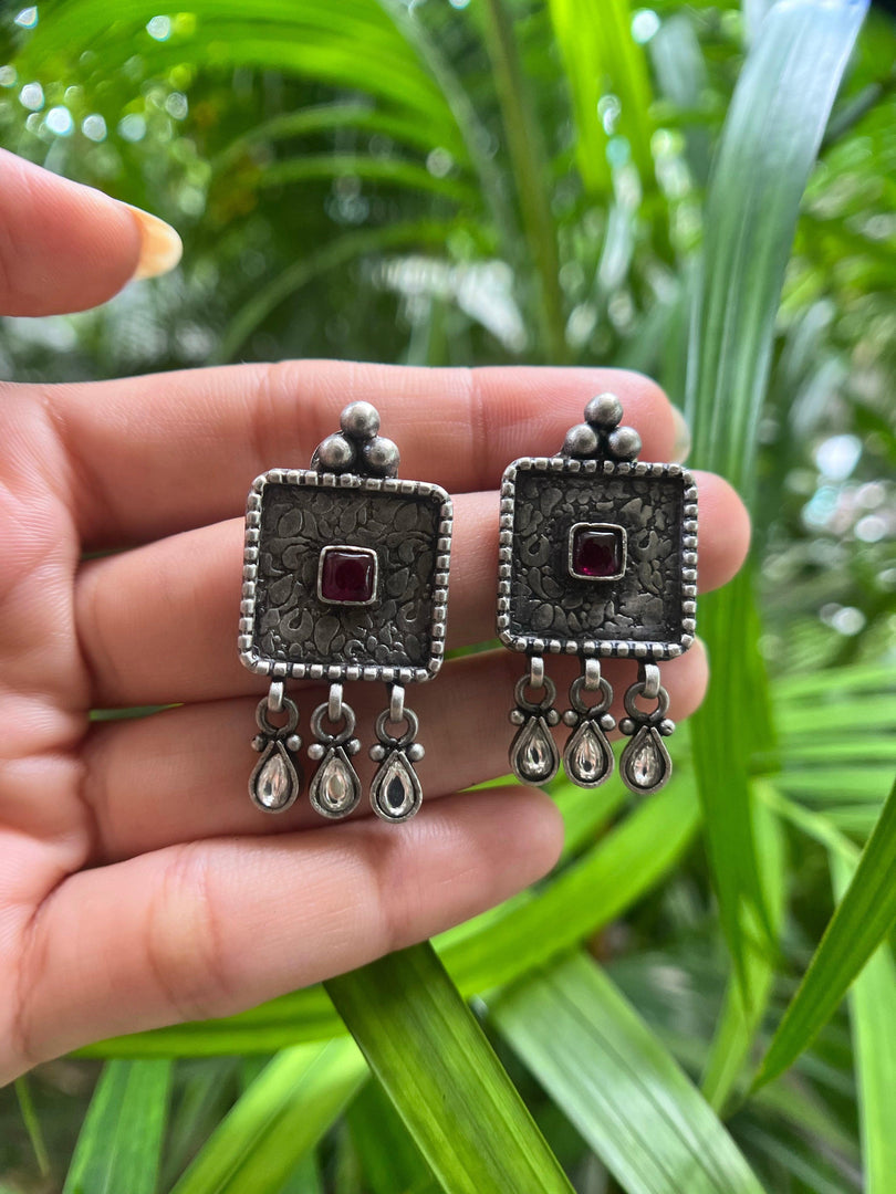 Brahmi Oxidised Silver Earrings