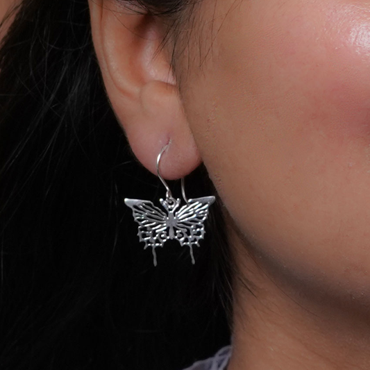 Silver Butterfly Hook Earrings