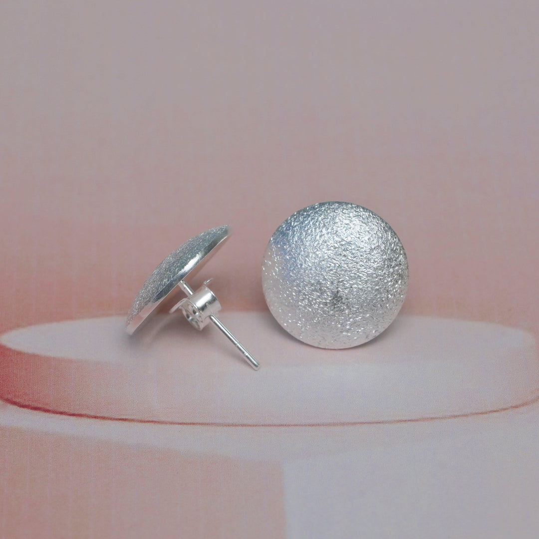 Silver Button Stud Earrings