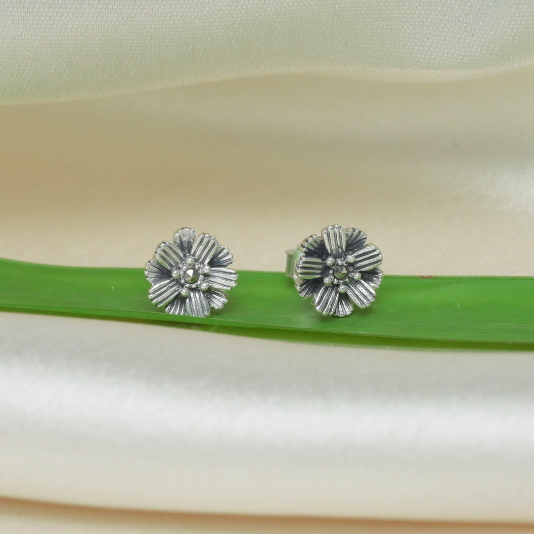 Silver Petal Stud Earrings