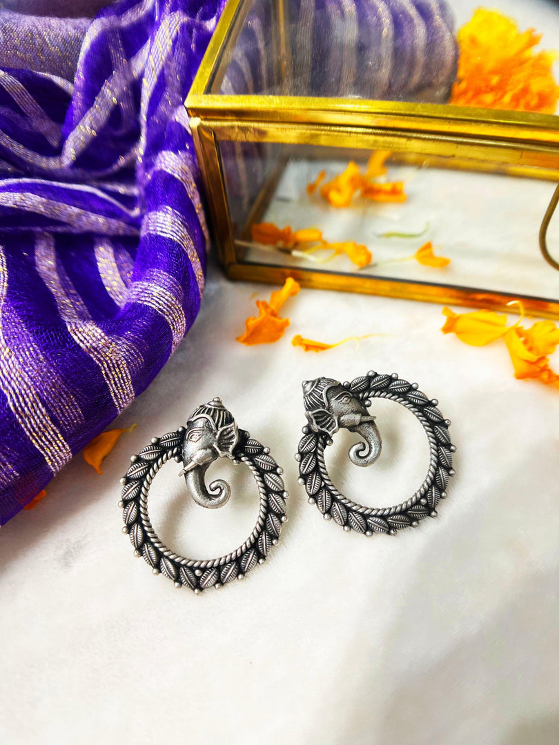 Gaj Yamini Silver Oxidised Earrings